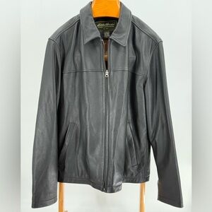 Eddie Bauer Men’s Black Leather Coat Jacket‎ Bomber Jacket XL